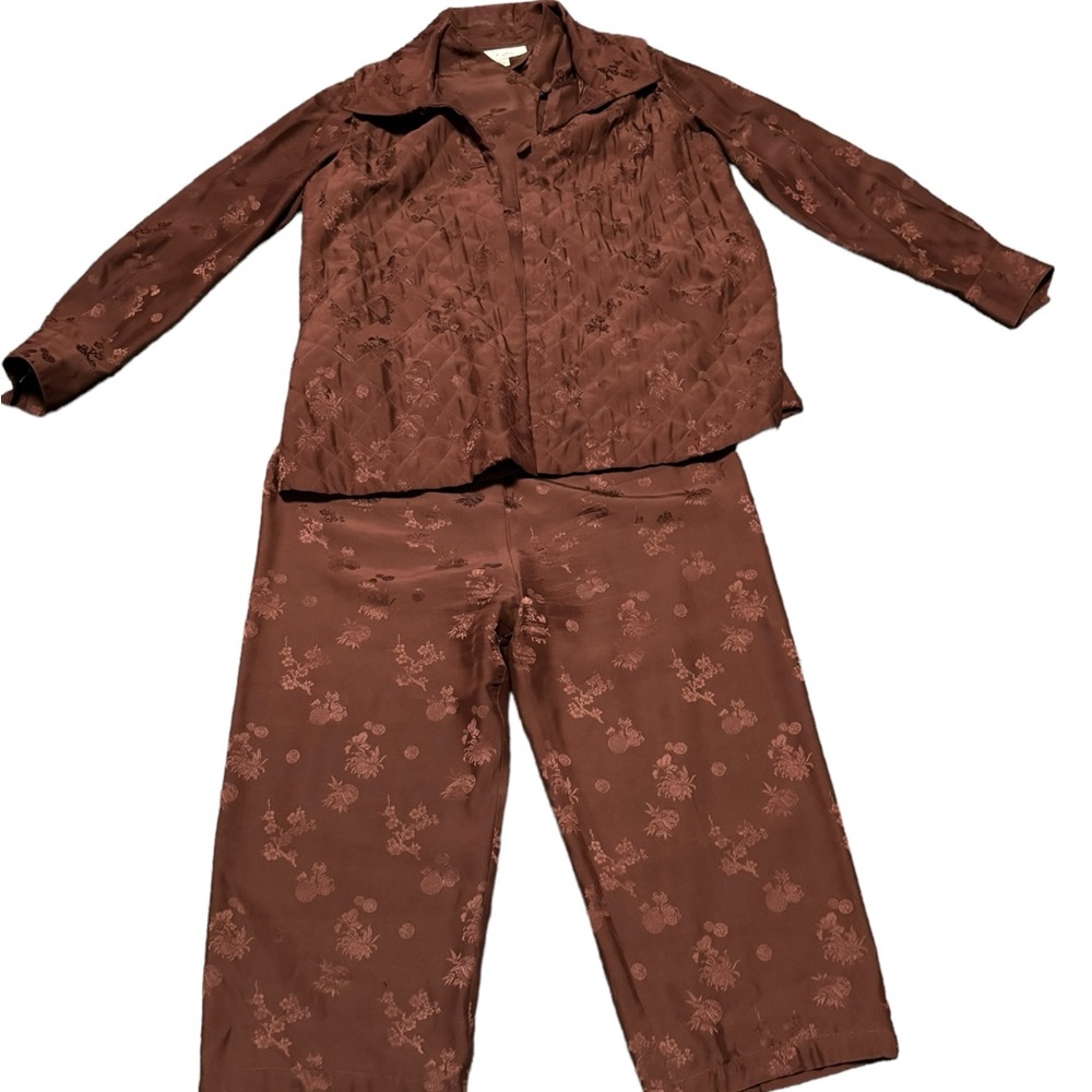 Vintage Simon’s Chin Chin 3 piece silk outfit in brown. Size M. VGUC